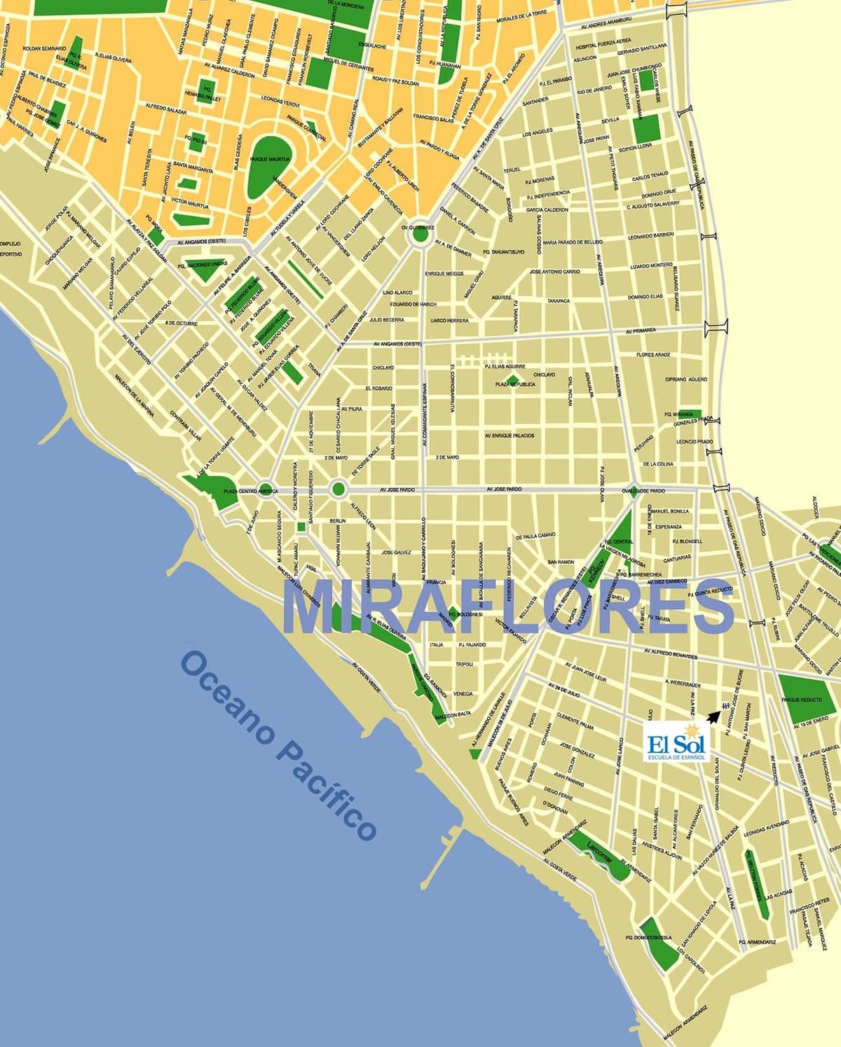 kort af miraflores Lima í peru