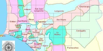 Kort af Lima í peru hverfum